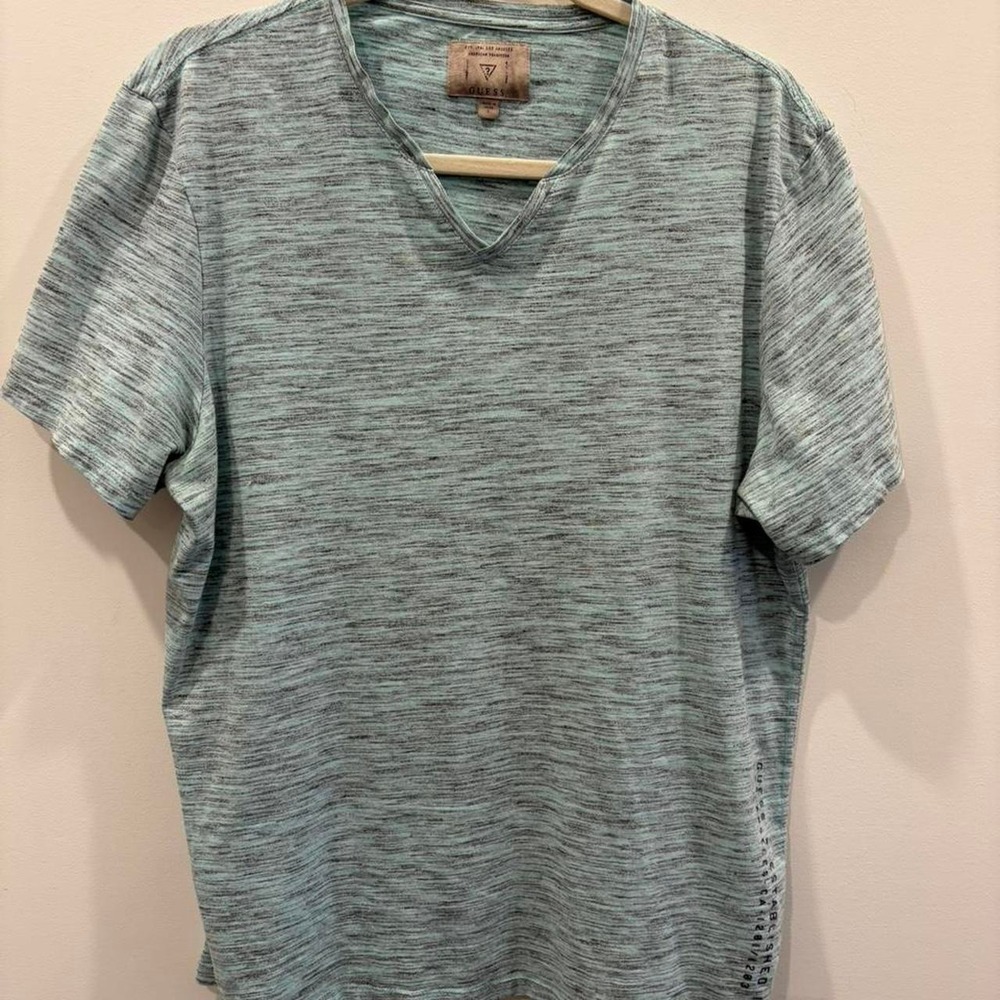 Y2K men's Guess grey & blue v neck t shirt Size L